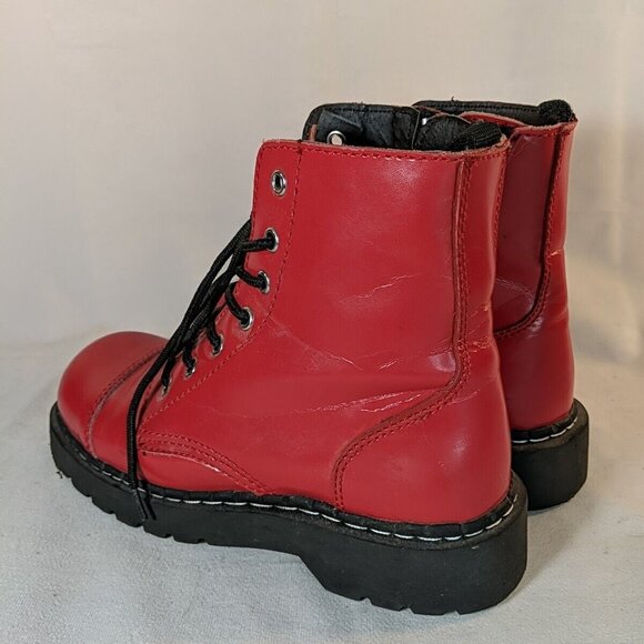 Anarchic by T.U.K. Red Leather Combat Moto Boots Womens 8 Black Hot Topic T2182 - Picture 11 of 13